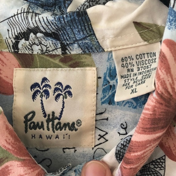 * SOLD* Vintage Aloha Shirt with Hibiscus and maps - Picture 2 of 4